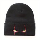 Scary Eyes Embroidery Beanie Horror Elastic Knit Hat Hip Hop Lightweight Skull Hat Coldproof Warm Ski Hats For Women Men