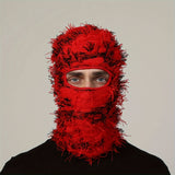 Stay Warm and Stylish with this Solid Color Distressed Balaclava Mask 2023 Winter