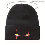 Scary Eyes Embroidery Beanie Horror Elastic Knit Hat Hip Hop Lightweight Skull Hat Coldproof Warm Ski Hats For Women Men