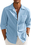 Men's Cotton Linen Shirts Long Sleeve Casual Buttton Down Shirts Beach Top