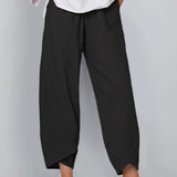 Loose Pocket Pants. Casual Elastic Waist Solid Fashion Comfy Spring & Summer Pants. Women's Clothing