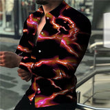 Men's Purple Lighting Print Long Sleeve Button-Down Print Tops