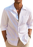 Men's Cotton Linen Shirts Long Sleeve Casual Buttton Down Shirts Beach Top