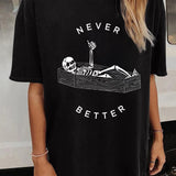 Women's T-shirt Halloween Casual Crew Neck Vintage Skull Print Short Sleeve Loose Fashion T-shirt