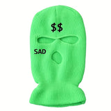 1pc 3 Holes Embroidered Ski Mask SAD & Dollar Sign Knitted Hat For Outdoor Skiing Cycling Gift For Men And Women