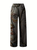 Women's Pants Casual Mid Waist Print Straight Wide Fashion Loose Pants