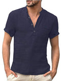 Men's Cotton Short Sleeve Shirt Stand Collar Cotton Linen Temperament Shirt