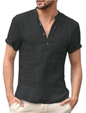 Men's Cotton Short Sleeve Shirt Stand Collar Cotton Linen Temperament Shirt