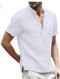 Men's Cotton Short Sleeve Shirt Stand Collar Cotton Linen Temperament Shirt