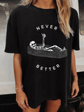 Women's T-shirt Halloween Casual Crew Neck Vintage Skull Print Short Sleeve Loose Fashion T-shirt