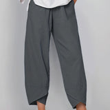 Loose Pocket Pants. Casual Elastic Waist Solid Fashion Comfy Spring & Summer Pants. Women's Clothing