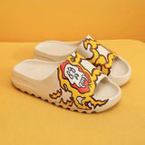 Women's Cartoon Print Pillow Slides, Open Toe Non-slip EVA Slippers, Indoor & Outdoor Shoes