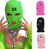 1pc 3 Holes Embroidered Ski Mask SAD & Dollar Sign Knitted Hat For Outdoor Skiing Cycling Gift For Men And Women