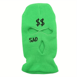 1pc 3 Holes Embroidered Ski Mask SAD & Dollar Sign Knitted Hat For Outdoor Skiing Cycling Gift For Men And Women