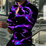 Men's Purple Lighting Print Long Sleeve Button-Down Print Tops