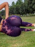 Women's Tie Dye Yoga Leggings - Seamless Knitted Butt Lifting Workout Pants For Activewear