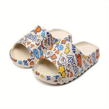 Women's Cartoon Print Pillow Slides, Open Toe Non-slip EVA Slippers, Indoor & Outdoor Shoes