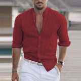 Men Solid Color Long Sleeve Cotton Linen Shirts