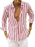 Spring Summer Men'S Polyester Striped Button Shirt