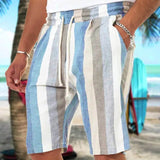 Men's Casual Lightweight Drawstring Elastic Waist Beach Shorts With Pockets