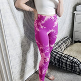 Women's Tie Dye Yoga Leggings - Seamless Knitted Butt Lifting Workout Pants For Activewear