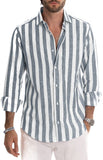 Spring Summer Men'S Polyester Striped Button Shirt