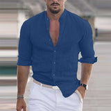 Men Solid Color Long Sleeve Cotton Linen Shirts