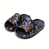 Women's Cartoon Print Pillow Slides, Open Toe Non-slip EVA Slippers, Indoor & Outdoor Shoes