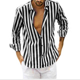 Spring Summer Men'S Polyester Striped Button Shirt