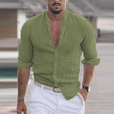 Men Solid Color Long Sleeve Cotton Linen Shirts