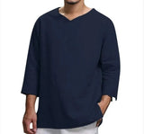 Men's Long-Sleeved V-Neck Linen Loose Shirt✨Buy 2 Free shipping