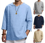 Men's Long-Sleeved V-Neck Linen Loose Shirt✨Buy 2 Free shipping