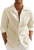 Men's Cotton Linen Shirts Long Sleeve Casual Buttton Down Shirts Beach Top