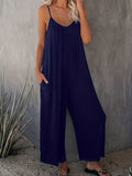 Boho Spaghetti Ruched Jumpsuit. Casual Sleeveless Long Length Wide Leg Jumpsuit. Women's Clothing