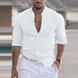 Men Solid Color Long Sleeve Cotton Linen Shirts