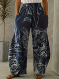 Women's Pants Casual Mid Waist Print Straight Wide Fashion Loose Pants