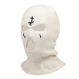 1pc Fashion Embroidered Knitted Ski Mask Winter Balaclava 3 Hole Knitted Ski Neck Warmer Warm Knitted Hat