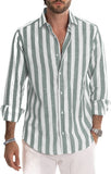 Spring Summer Men'S Polyester Striped Button Shirt