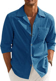 Men's Cotton Linen Shirts Long Sleeve Casual Buttton Down Shirts Beach Top