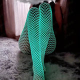 1 Pair Glowing Fishnet Tights, Hollow Out Sheer Elastic Mesh Pantyhose, Women's Stockings & Hosiery