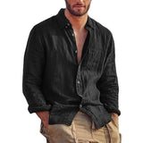 Men's Shirts Loose Cotton Linen Solid Color Long Sleeve Stand Collar Button Retro Sexy Top