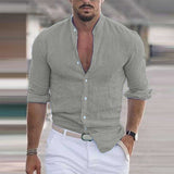 Men Solid Color Long Sleeve Cotton Linen Shirts