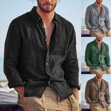 Men's Shirts Loose Cotton Linen Solid Color Long Sleeve Stand Collar Button Retro Sexy Top