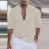 Men Solid Color Long Sleeve Cotton Linen Shirts