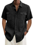 Men's Shirts Double Pocket Cotton Linen Short Sleeve Shirts Casual Vacation Shirts