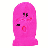 1pc 3 Holes Embroidered Ski Mask SAD & Dollar Sign Knitted Hat For Outdoor Skiing Cycling Gift For Men And Women