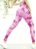 Women's Tie Dye Yoga Leggings - Seamless Knitted Butt Lifting Workout Pants For Activewear