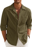 Men's Cotton Linen Shirts Long Sleeve Casual Buttton Down Shirts Beach Top