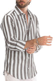 Spring Summer Men'S Polyester Striped Button Shirt