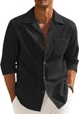 Men's Cotton Linen Shirts Long Sleeve Casual Buttton Down Shirts Beach Top